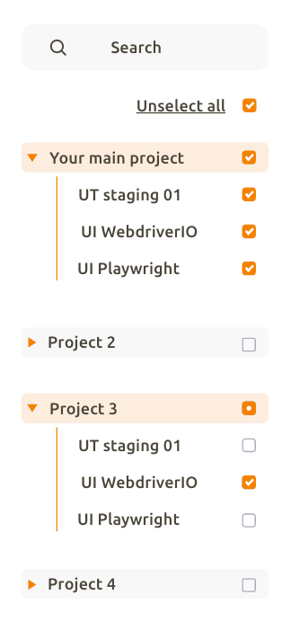 Barra de navegación del QA Dashboard