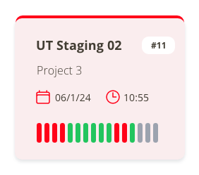 Failed test card on QA Dashboard home with execution history