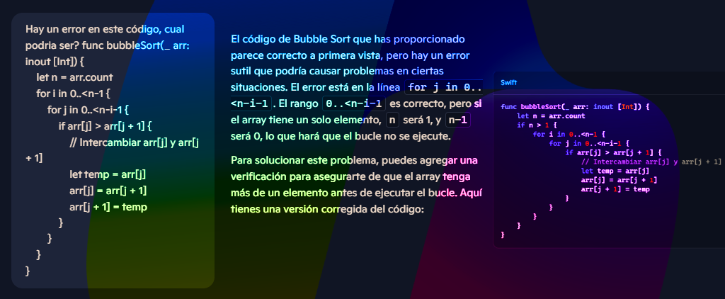 Copilot contesta a una pregunta sobre programación con ia